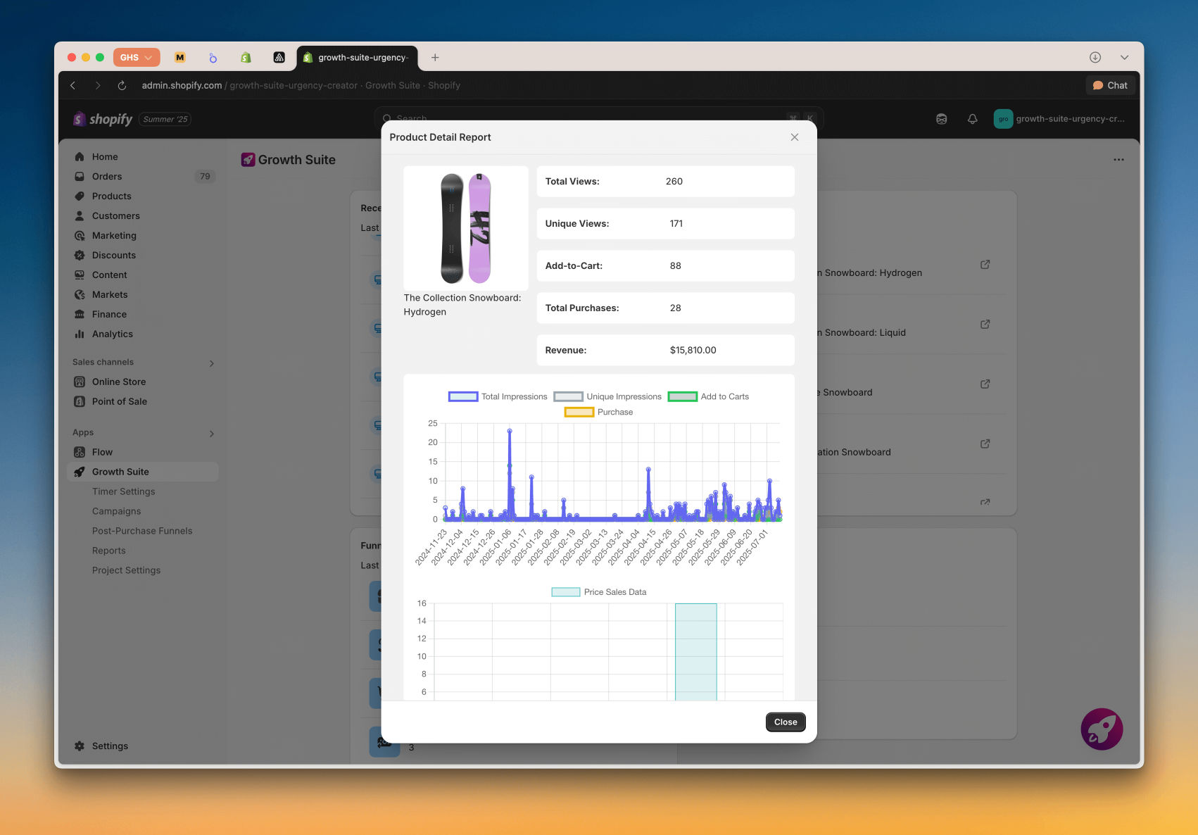 Growth Suite Shopify App Product Detail Report