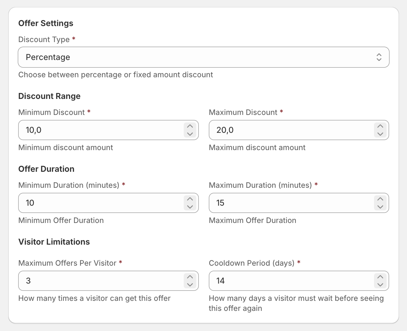 Growth Suite Trigger Campaign Offer Settings