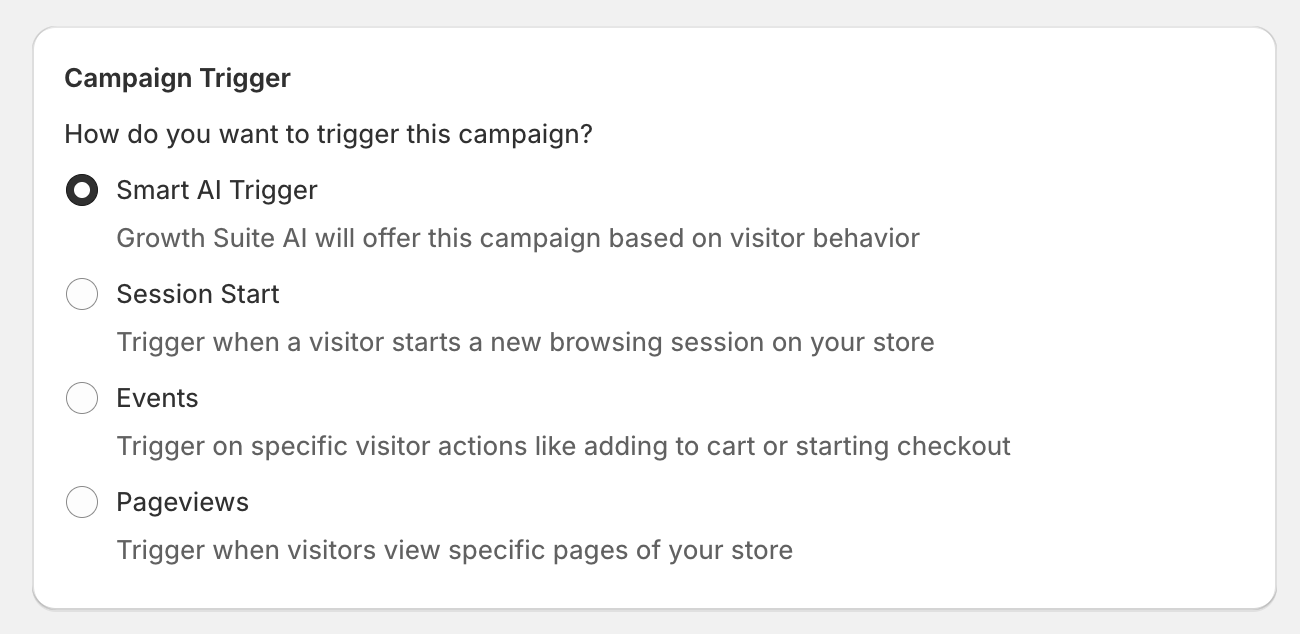 Growth Suite Shopify App Campaign Trigger Settings